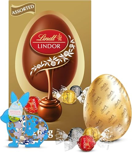 Topline Lindt Chocolates Easter Egg for Easter Gifts - Luxury Milk Chocolate Egg with Assorted Truffles 260g Chocolates Gift Box with Wooden Topline Easter Decoration for Women Gifts, Egg Hunt