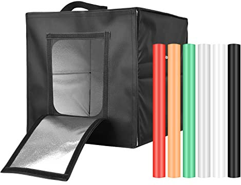 burko Tenda a LED pieghevole da 40 cm/16 pollici, scatola luminosa portatile da tavolo, 128 perline LED, bicolore, regolabile in temperatura, luminosità, con 6 sfondi colorati*