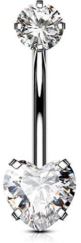 OUFER Body Piercing Piercing per ombelico in titanio massiccio da 12 mm, per ombelico extra lungo, 14 g, piercing per ombelico, piercing all'ombelico (TNV002-12MM heart)