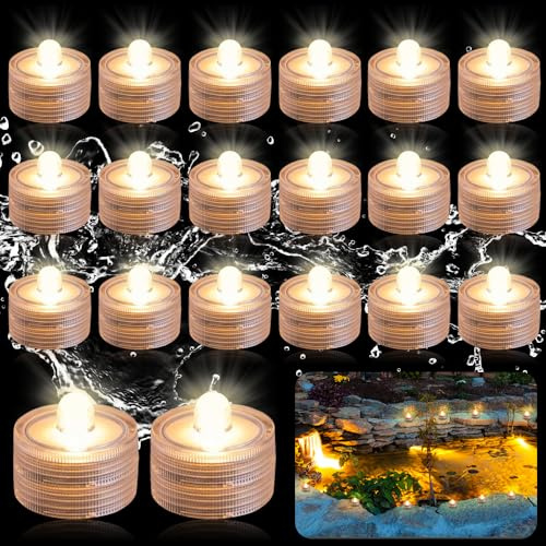 mizikuu 20 mini luci subacquee a LED, luce bianca calda, per laghetti, impermeabili, senza fiamma, per vasi, giardini, decorazioni per matrimoni, feste, acquari, piscine