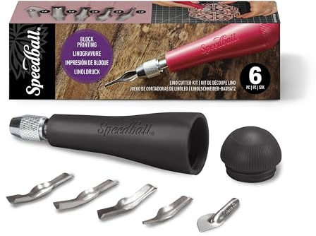 Speedball Linoleum Cutter Kit Assortment #1 - Linocut Carving Tools for Block Printing, Black, Includes 5 Blades