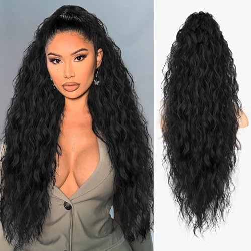 ORSUNCER Ponytail Extension Claw 30 Curly Pony Tail Clip in Hair Extensions Fluffy Natural Looking Synthetic Hairpiece for Women Black