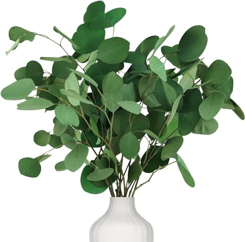 Preserved Dried Eucalyptus Stems, 7-10 Pcs Pure Natural Real Silver Dollar Leaves for Vase Filler, 15-17'' Fresh Eucalyptus Plant Branches for Wedding Home Greenery Décor (3.6oz)