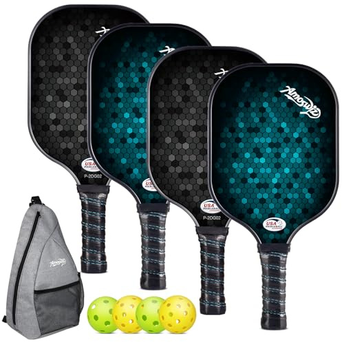 Amoswiz Pickleball Paddle Set of 4 with Balls, USAPA Approved | Fiberglass Rackets, Beginner-Friendly Design, 4 Pickle Ball Paddles, Ideal Gift for Men and Women