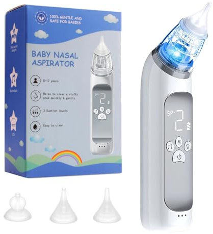 Fengcare Säugling Nasensauger Baby, Elektrisch Langlebig USB Wiederaufladbar Baby Nasensauger mit 3 Saugstufen, Tragbarer Baby Snot Sucker Nase, Baby Nasenreiniger für Neugeborene Kleinkinder