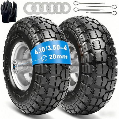 Ruedas de diablo, juego de 2 ruedas de goma maciza de 4,10 3,50-4, ruedas de repuesto para carro de transporte de 260 x 85 mm, 20 mm (eje de rueda de 20 mm)