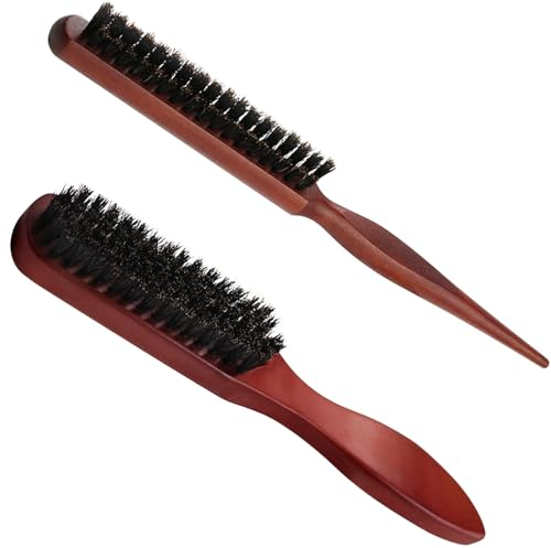 Soodyoow 2Stück Wildschweinborsten Bürste, Haarbürsten mit Wildschweinborsten, Haarbürste Naturborsten, Teasing Hair Brush Boar Bristle Hair Brush Tail Comb,Sleek Bun Bürste, für Haar und Bart Styling