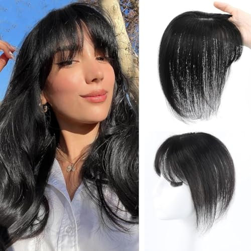 Unipearl Clip in Pony Haarteile Echthaar Natürliche Schwarze 360° Abdeckung Clip on Pony für Frauen Fransen Wispy Pony Haar für Dünnes Haar