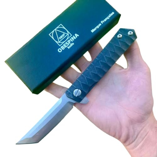 Obespina Cuchillo plegable clip cinturón acero D2 supervivencia bolsillo hoja Tanto japonés camping marca francesa colección afilado framelock corte rodamiento bolas calidad EDC camping