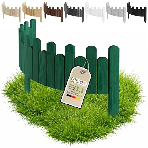 Floranica rabattkant grässnitt 100 cm lång Flexibelt trädgårdsstaket trä rullstaket spjälstaket trästaket palissad klippkant rullkant, Höjd:15 cm, Färg:Grön