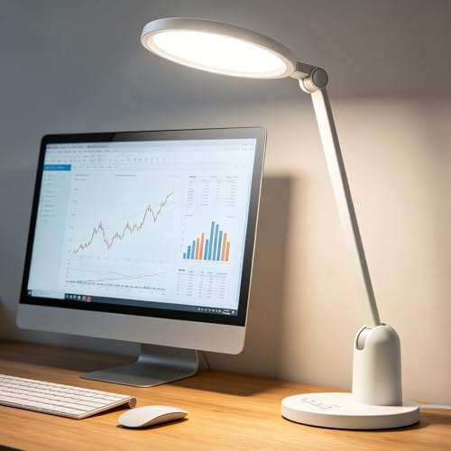 Coollamp Schreibtischlampe LED, Dimmbar Augenschutz Desk Lamp mit 3 Farbmodi, Touch Steuerung, Timer & Memory Tischlampen für Büroarbeit, Lesen, Basteln, Kinder (Weiß)