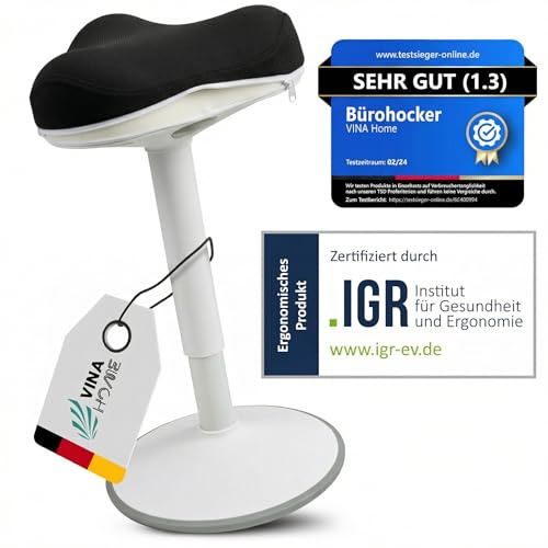 Vina Home SH-01 Zip Ergonomischer Bürohocker mit abnehmbarem Zip-Bezug | Aktives Sitzen & Stabiler Schwingeffekt | Höhenverstellbar 58–83 cm (Schwarz)