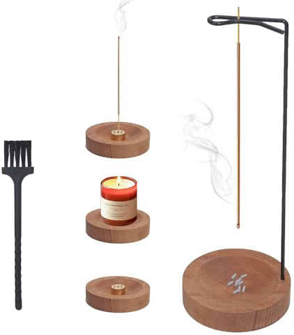 3-In-1 Umgedrehter Räucherstäbchenhalter Räucherstäbchen Halter Holz Basis Räucherstäbchen Halterung Moderne Stil mit 9 Loch Räuchergefäß,Incense Holder für Meditation Deko Yoga Home Office