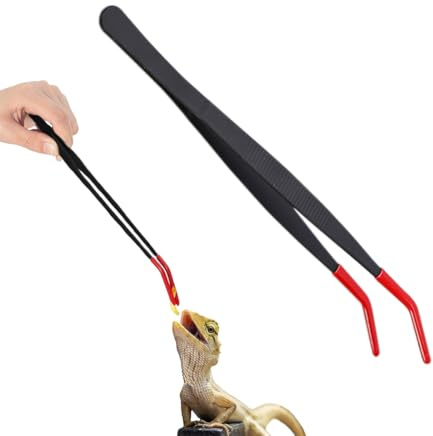 DOKRIN 1 pinza para alimentación de reptiles, pinzas de 25 cm de largo, pinzas para alimentación de reptiles con puntas de goma, juego de pinzas rectas y curvas multiusos para plantas acuáticas.