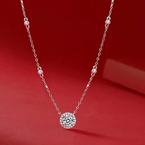 Collier Pendentif moissanite 1ct en Argent Sterling s925, chaîne de clavicule, Bijoux à Pois Starlight