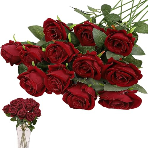Yuqinlin 12 Pezzi Rose Rosse Finte per Decorazioni Bouquet Fiori Finti di Rosa con Steli Lunghi Rose Finte Realistiche per Matrimoni Feste Decorazioni Interni sterni 50x6cm (Chiaretto)