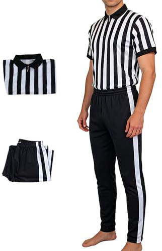 Générique Maillot d'Arbitre - Tenue à Rayures Noires et Blanches - Maillot d'Arbitre à Col V et Manches Courtes avec Pantalon - pour Football Basket Hockey Volleyball Baseball Softball Cours de Sport