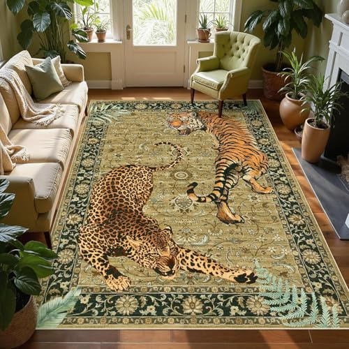 KTYUTJDH Teppiche,Vintage, traditionell orientalisch, Beige, Grün, Orange, Schwarz, Braun Rectangular 90 x 150 cm, Kurzflor Teppich Läufer Flur Küchenteppich Maschinenwaschbar
