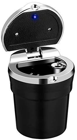 WINOMO Cenicero Auto Coche de Cigarrillos con luz Azul LED portátil (Negro)
