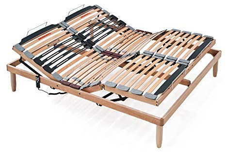 EVERGREENWEB Electric Bed Base 4 FT 6 UK Double 140x200 cm Solid Orthopedic Slatted Bed Frame Adjustable 56 Strong Wooden Slats with Shock Absorber and Hardness Regulation for all Beds & Mattresses
