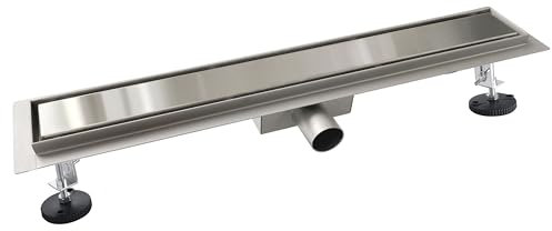 Aica Caniveau de Douche Italienne Acier Inoxydable 60 cm Siphon Sol D'évacuation le Modèle 2 en 1 à Carreler Drain de Douche Rectangulaire Extra Plat Argent