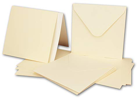 Set di 75 biglietti quadrati con buste e fogli da inserire, 13,5 x 13,5 cm, colore crema/avorio, inviti quadrati bianchi per matrimoni e feste
