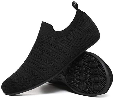QZKDM Adult Lightweight Non-Slip Grip Indoor or Outdoor House Slippers House Home Shoes Comfort & Chic Style for Men Women (QZ20002Black39)