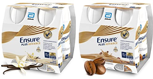 Ensure Plus Advance Supplemento Nutrizionale Ipercalorico ed Iperproteico |Formato bevanda| Alimento a fini medici speciali con Vitamine e Minerali | Multipacco 8x220ml Gusto Vaniglia e Gusto Caffè