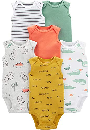 Simple Joys by Carter's Body de Manga Corta Bebé Niño, Pack de 6, Caimán/Camiones/Dinosaurio/Rayas, 0-3 meses