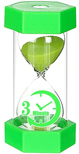 Clessidra decorativa per bambini, con clessidra, timer può essere utilizzato in classe, cucine, appartamenti, uffici e anche come timer decorativo (3 minuti, verde)