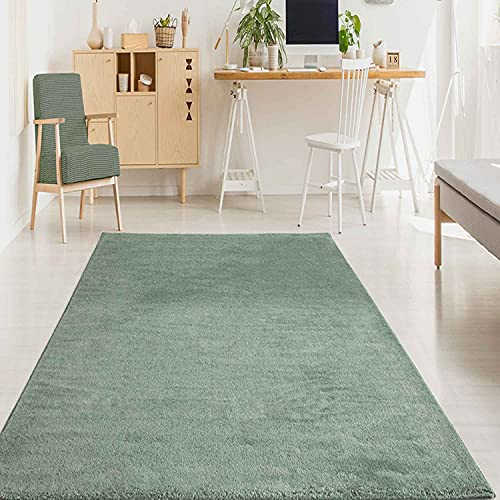 VIMODA Teppich Wohnzimmer Kurzflor Einfarbig für Schlafzimmer kinderzimmer weicher pflegeleichter, versch.- Größen, Farben, Farbe:Grün, Size:80x150 cm