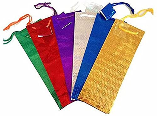 KAV 12 Pcs Pack Assorted Wine Bottle Holographic Bags with Rope Holder for Christmas Gifts, Xmas Wrap, Wedding, Anniversary and Birthday Presents