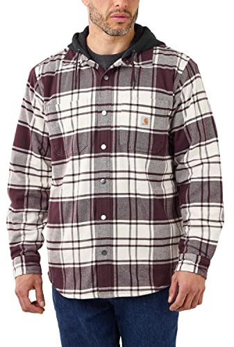 Carhartt Herren Flannel Fleece Lined Hooded Shirt Jac, Malt, L