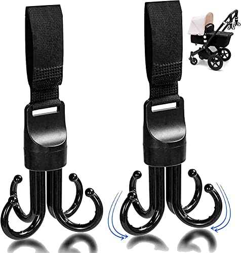 XILMARK Kinderwagen Haken, kinderwagen haken drehbar, Kinderwagen Klammern Haken, Kinderwagen Haken für Wickeltaschen, Kinderwagen Klammer Universal, kopfstütze haken, Karabiner Kinderwagen 2PCS