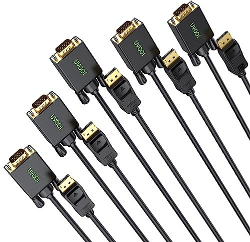 uvooidirect DisplayPort till VGA-kabel, 1,8 m, 5-pack, DisplayPort DP till VGA-kabel, adapterkabel, guldpläterad, kompatibel med Dell, HP Lenovo, ASUS med mera