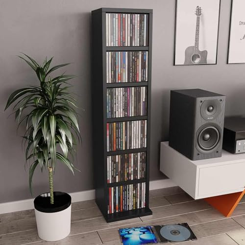 Homgoday Armadietto CD con 6 scomparti, legno di ingegneria torre CD, mobile di immagazzinaggio DVD, scaffale CD e DVD per soggiorno, camera da letto, ufficio