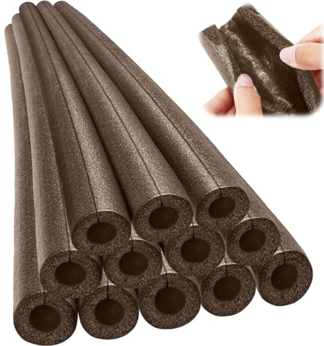 Amylove 12 Pcs 3.3 Feet Foam Pipe Insulation Foam Tube Insulating Water Pipe Pool Swim Noodles Pre Slit Heat Preservation Pipes Covers for Tubing Outdoor Winter Freeze Protection(Brown,1.5 Inch)