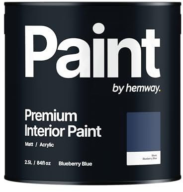 Hemway - Premium Interior Paint - Blueberry Blue 2.5 L | Indoor Matt Finish, Acrylic & Water-Based Emulsion | Quick Dry & High Coverage for the Kitchen, Bathroom & Bedroom