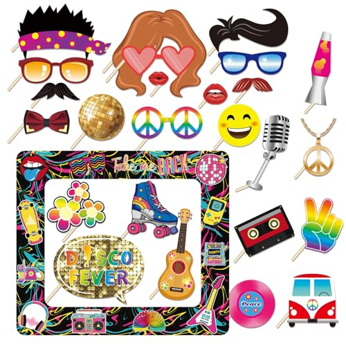 Doafoce Props de Fiesta Photocall Atrezzo 25 Piezas de Accesorios para Fotos Atrezzo de Fotos Divertidos, para Fiestas Cumpleaños Bodas Aniversarios y Nochevieja