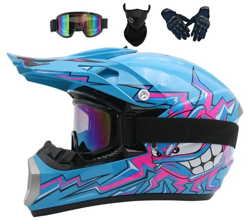 Motocross Helm Kinder, Fullface MTB Downhill Motorradhelm Jugend, Herren Damen Motorrad-Helm Off Road Downhill Enduro-Helm, Integralhelm Crosshelm Helm Herren ATV Motorradhelm(Color:Blue,Size:XL(58-59