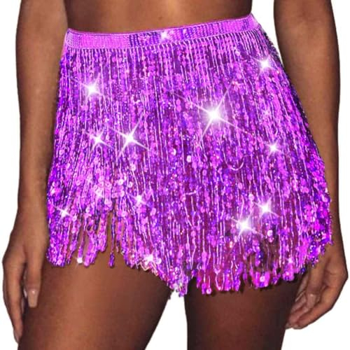 Edary Pailettenrock für Damen, Glitzernde Fransenrock Bauch Pailletten Rock Mädchen für Tanz