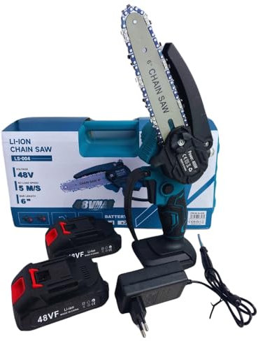 Mini Sega Elettrica a Batteria Motosega 6 Pollici 400W con 2 Batterie 48v Valigetta Portatile per Potatura con Pompetta Olio Taglio del Legno Rami Giardino