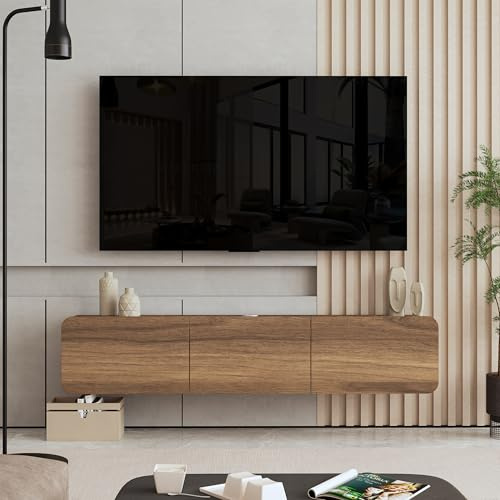 Uniqtrio Floating TV Unit, Floating TV stand Cabinet, TV Units for Living Room 75 inch TVs, TV Stand Unit, TV Table, Media Wall Unit, TV Stands for Living room Entertainment Wall Unit (Walnut)