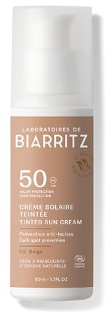 Laboratoires de Biarritz - Crème Solaire Visage Teintée Beige - SPF50 - Certifiée Bio - Unifie le Teint et Prévient l'Apparition de Taches - 50 ml - Fabriquée en France