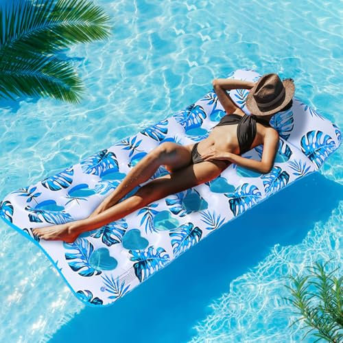 Flotteur de Matelas Gonflable Piscine Adulte, Matelas Gonflable pour Adultes, Transat de Piscine à Motif Feuilles Tropicales, Flottant Hamac Gonflable, Hamac Gonflable, Fauteuil Gonflable de Piscine