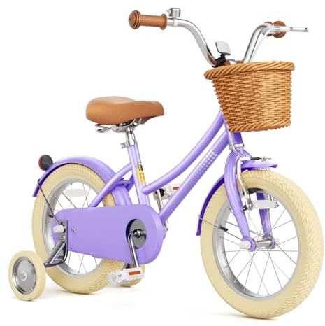 Glaf Girls Bike with Training Wheels Toddler Kids Bike for 2-12 Years Old 12 14 16 18 20 Inch Children Cruiser Bicycle with Adjustable Seat and Handlebar (Purple, 12 Inch with Training Wheels)