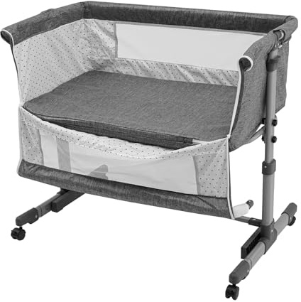 Caskunbsy Beistellbett Baby,Babybett mit Schaukel-Funktion & 6-Fach Höhenverstellung - Klappbar, Rollen mit Bremse,für Neugeborene & Kleinkinder 0-24 Monate(Grau)