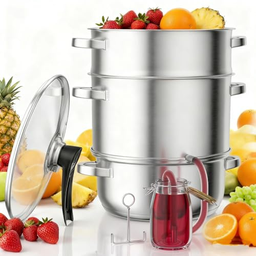 WantJoin Steam Juicer Extractor 11Qt – Stainless Steel Steamer with Tempered Glass Lid, Hose & Clamp | Fruit & Vegetable Steamer for Canning Juicing, Jelly, Syrup,11Qt