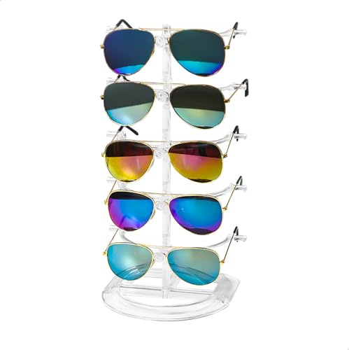xyuayamz Organizador de Gafas de Sol, Porta Gafas 5 Pisos, Soporte de Exhibición para Grafas de Sol, Sunglasses Organizer para Oficinas, Dormitorios y Tiendas, 1 Piezas, Transparente