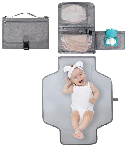Matelas à langer portable – Station à langer imperméable de 28,5 x 20 cm, tapis de voyage compact, coussin amovible, grande capacité pour organisateur de capacité | Sièges de voiture, poussettes